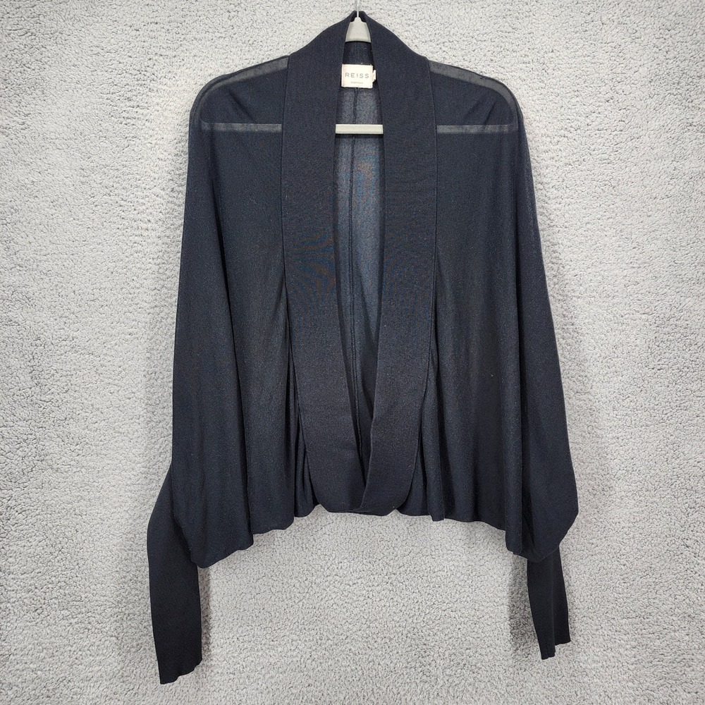 Reiss Essentials Black Open Front Draped Cardigan Shawl Collar S/M